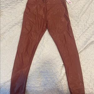 Red faux leather leggings